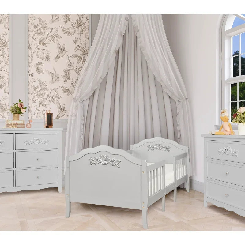 Slumber Baby Rose 3 In 1 Toddler Bed Platinum 53.3” L X 25” W X 25.4” H Kids Bed Frame Children Bed Furniture