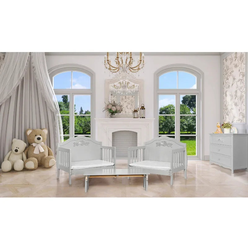 Slumber Baby Rose 3 In 1 Toddler Bed Platinum 53.3” L X 25” W X 25.4” H Kids Bed Frame Children Bed Furniture