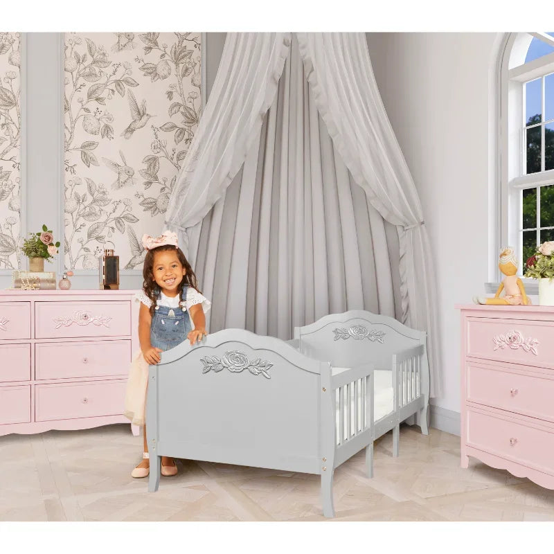 Slumber Baby Rose 3 In 1 Toddler Bed Platinum 53.3” L X 25” W X 25.4” H Kids Bed Frame Children Bed Furniture