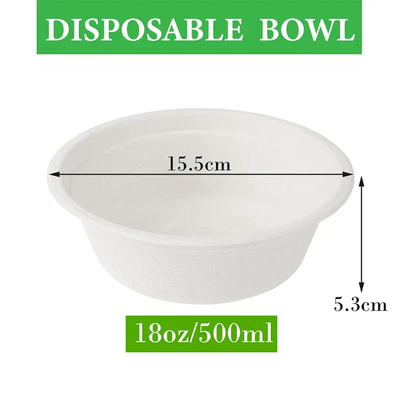 (Pack of 50) Smachin 12/18 Oz Disposable Bowl Party Tableware Lunch Box Compostable Food Containers Dinnerware for Restaurant Kitchen