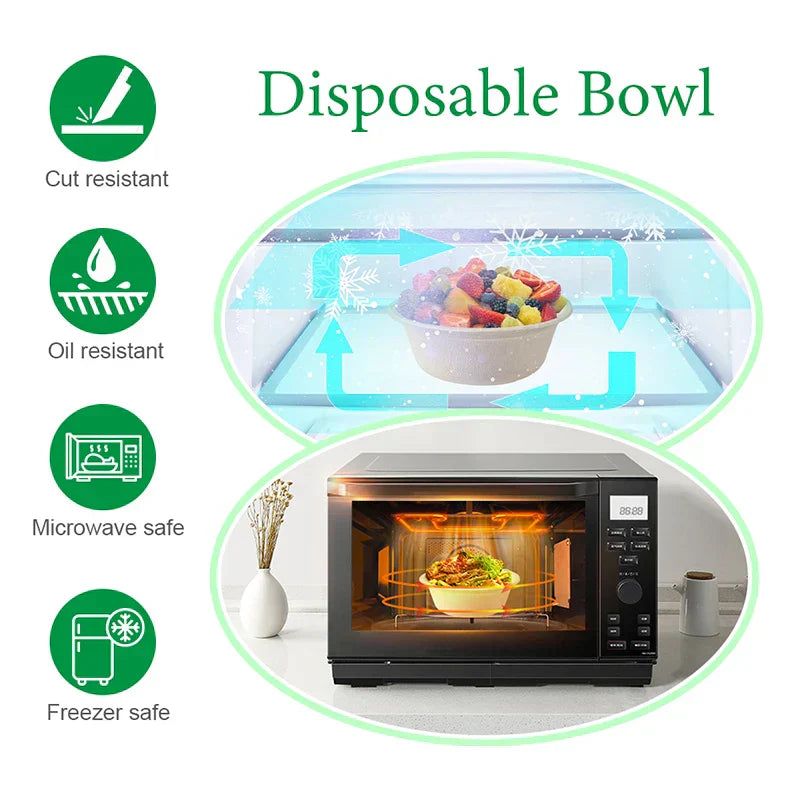 (Pack of 50) Smachin 12/18 Oz Disposable Bowl Party Tableware Lunch Box Compostable Food Containers Dinnerware for Restaurant Kitchen