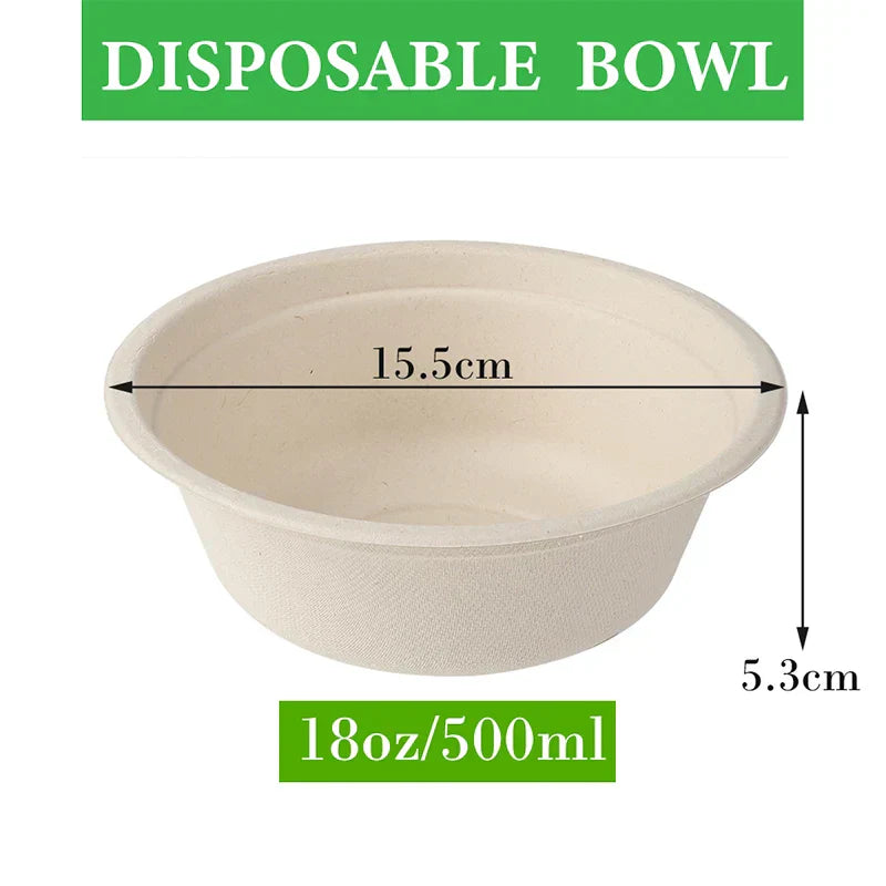 (Pack of 50) Smachin 12/18 Oz Disposable Bowl Party Tableware Lunch Box Compostable Food Containers Dinnerware for Restaurant Kitchen