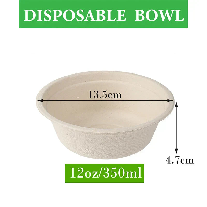 (Pack of 50) Smachin 12/18 Oz Disposable Bowl Party Tableware Lunch Box Compostable Food Containers Dinnerware for Restaurant Kitchen