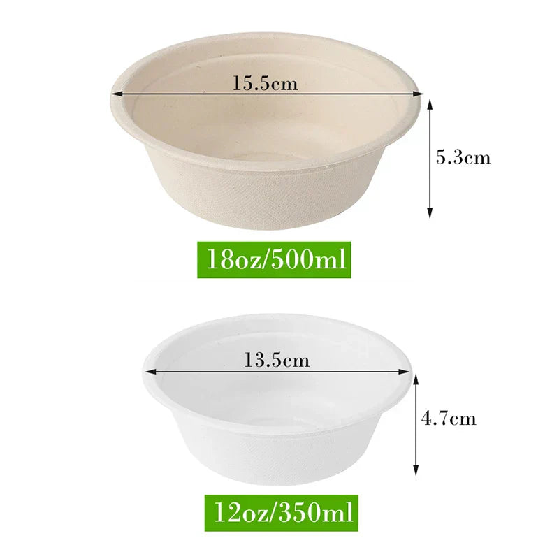 (Pack of 50) Smachin 12/18 Oz Disposable Bowl Party Tableware Lunch Box Compostable Food Containers Dinnerware for Restaurant Kitchen