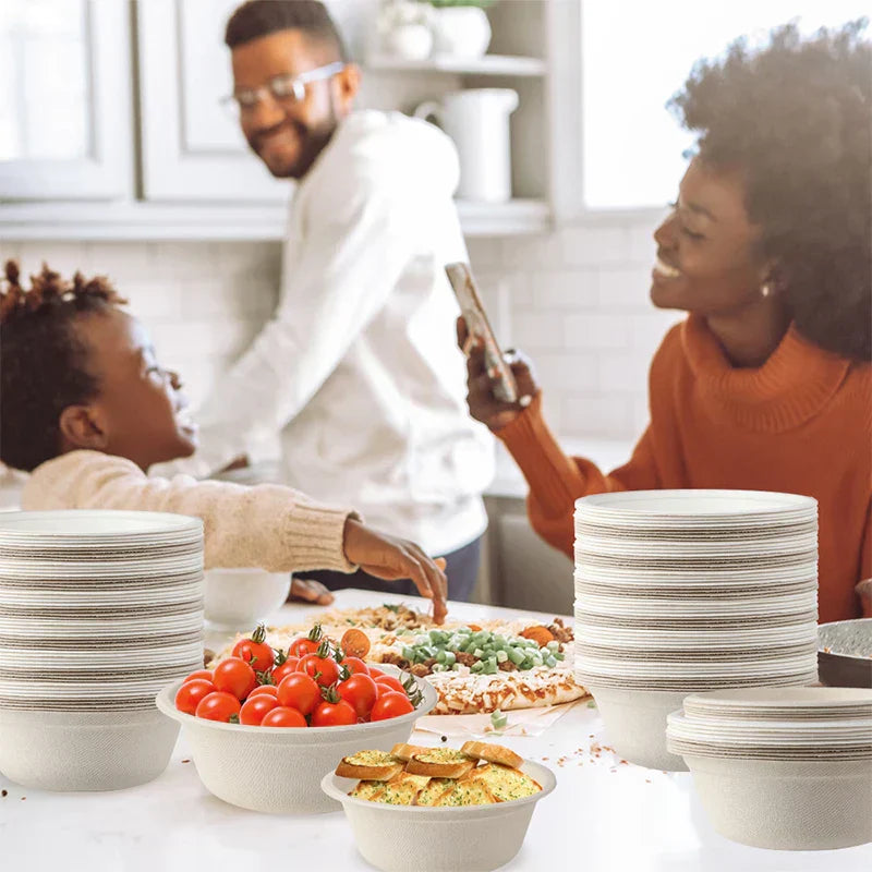 (Pack of 50) Smachin 12/18 Oz Disposable Bowl Party Tableware Lunch Box Compostable Food Containers Dinnerware for Restaurant Kitchen