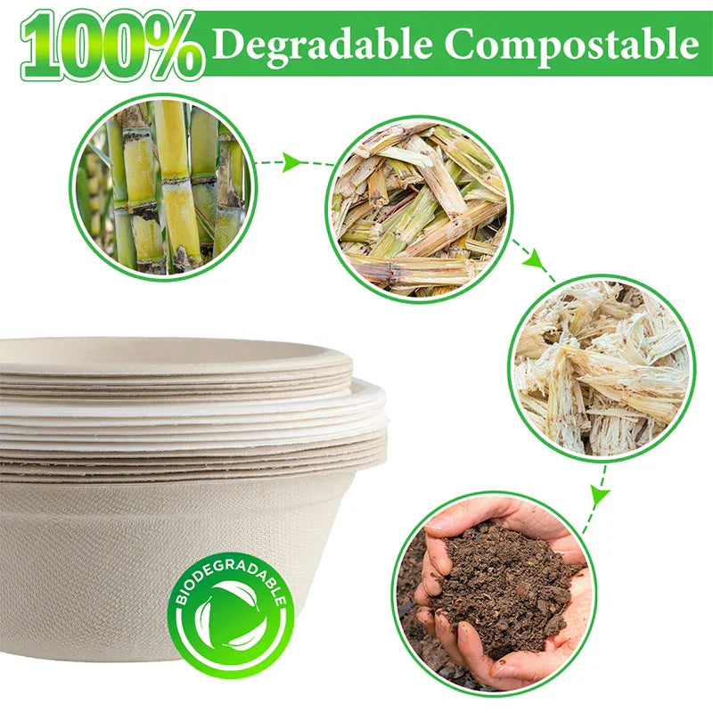 (Pack of 50) Smachin 12/18 Oz Disposable Bowl Party Tableware Lunch Box Compostable Food Containers Dinnerware for Restaurant Kitchen