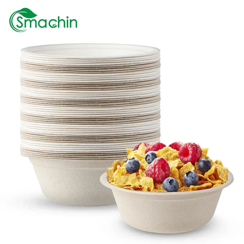 (Pack of 50) Smachin 12/18 Oz Disposable Bowl Party Tableware Lunch Box Compostable Food Containers Dinnerware for Restaurant Kitchen