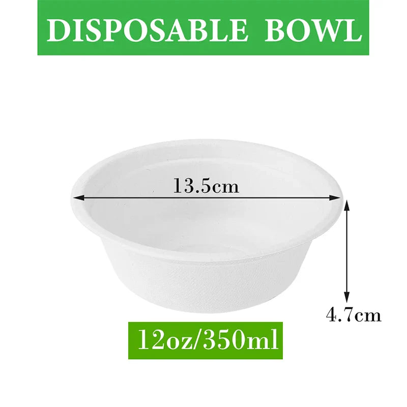 (Pack of 50) Smachin 12/18 Oz Disposable Bowl Party Tableware Lunch Box Compostable Food Containers Dinnerware for Restaurant Kitchen