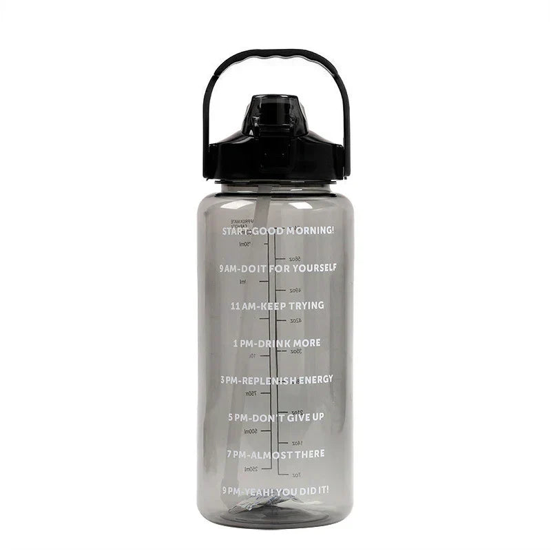 Sports Water Bottle With Straw 2 Liter Men Women Fitness Water Bottles Outdoor Cold Water Bottlesc With Time Marker Drinkware