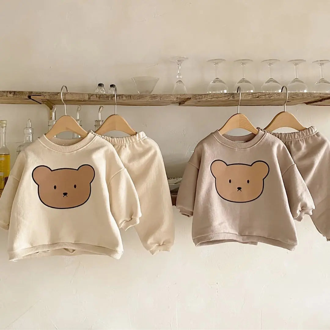 (Pack of 2) Spring Infant Baby Cartoon Clothing Sets Toddler Boys Girls Long Sleeve Sweatshirt + Pants Suit Kids Cute Bear Clothes Set