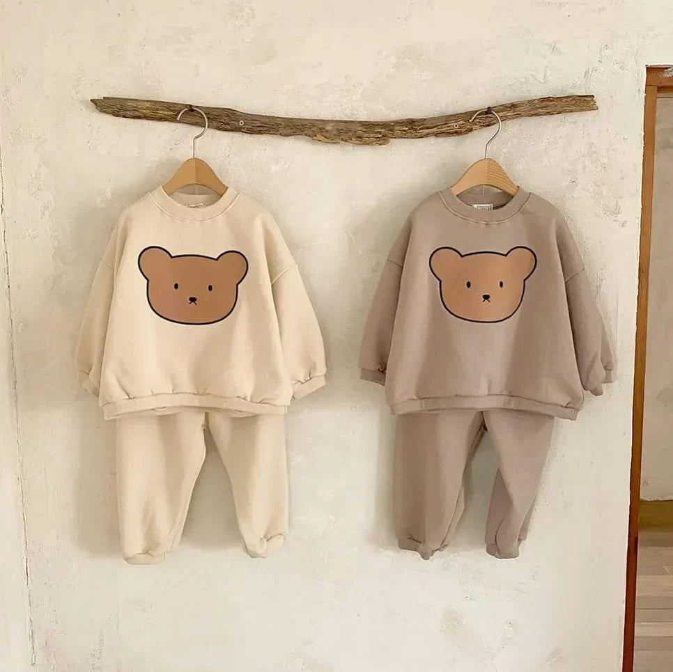 (Pack of 2) Spring Infant Baby Cartoon Clothing Sets Toddler Boys Girls Long Sleeve Sweatshirt + Pants Suit Kids Cute Bear Clothes Set