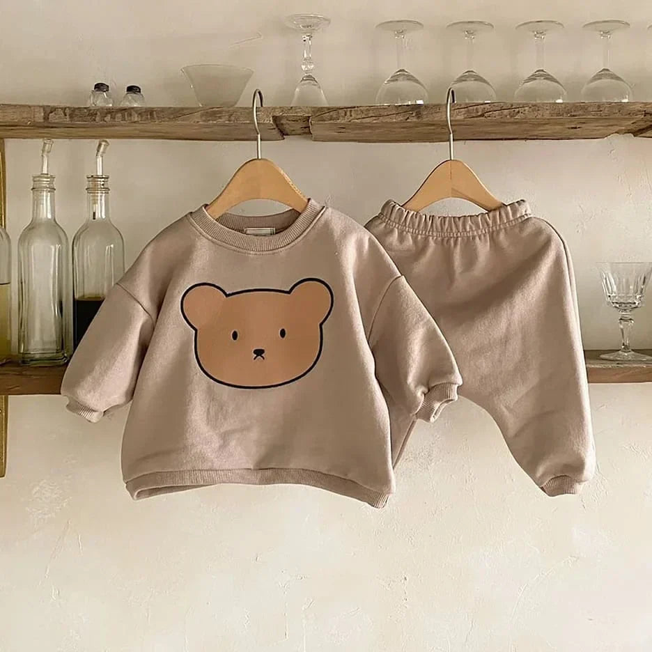 (Pack of 2) Spring Infant Baby Cartoon Clothing Sets Toddler Boys Girls Long Sleeve Sweatshirt + Pants Suit Kids Cute Bear Clothes Set