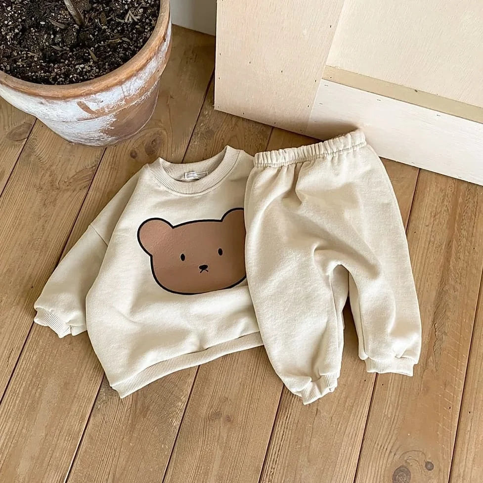 (Pack of 2) Spring Infant Baby Cartoon Clothing Sets Toddler Boys Girls Long Sleeve Sweatshirt + Pants Suit Kids Cute Bear Clothes Set