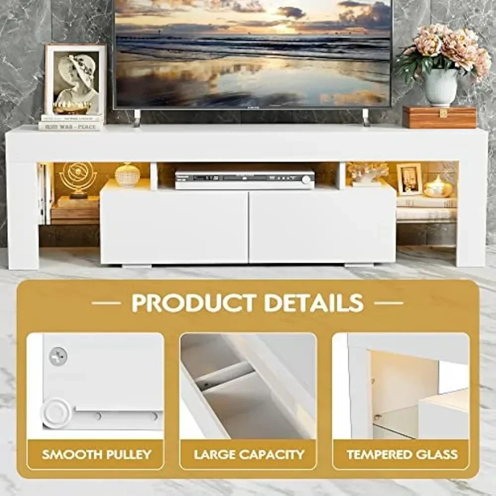 TV Stand with LED Lights, Entertainment Center Media and Open Shelf Console Table Storage Desk ,up to 75 Inch TV