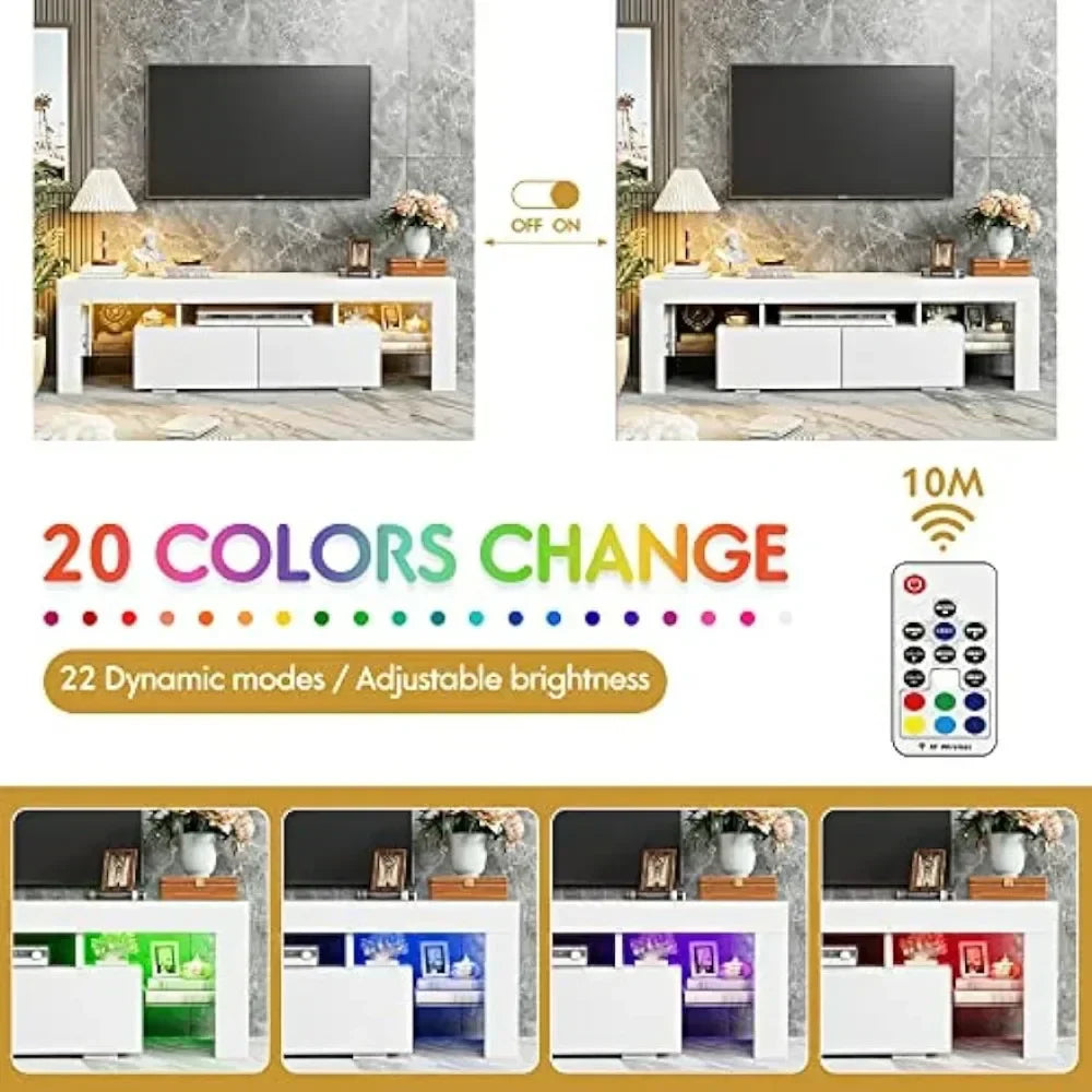 TV Stand with LED Lights, Entertainment Center Media and Open Shelf Console Table Storage Desk ,up to 75 Inch TV