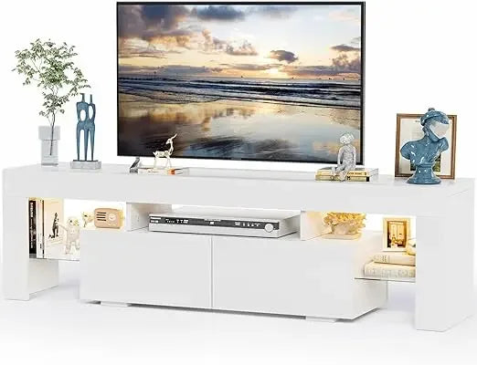 TV Stand with LED Lights, Entertainment Center Media and Open Shelf Console Table Storage Desk ,up to 75 Inch TV
