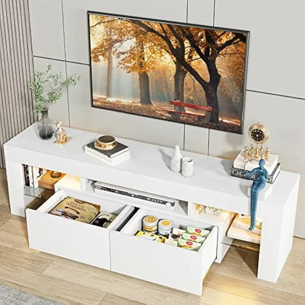 TV Stand with LED Lights, Entertainment Center Media and Open Shelf Console Table Storage Desk ,up to 75 Inch TV