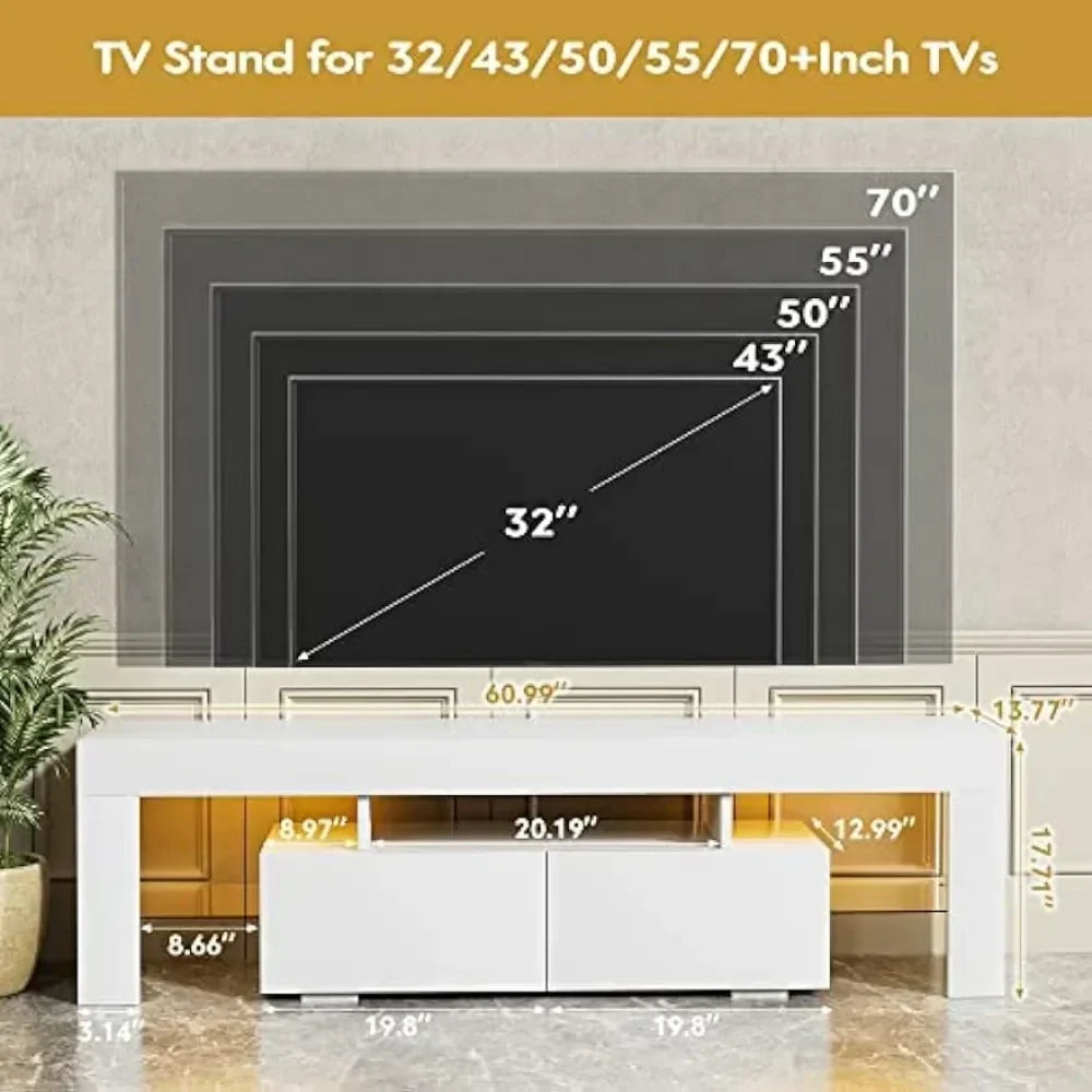 TV Stand with LED Lights, Entertainment Center Media and Open Shelf Console Table Storage Desk ,up to 75 Inch TV