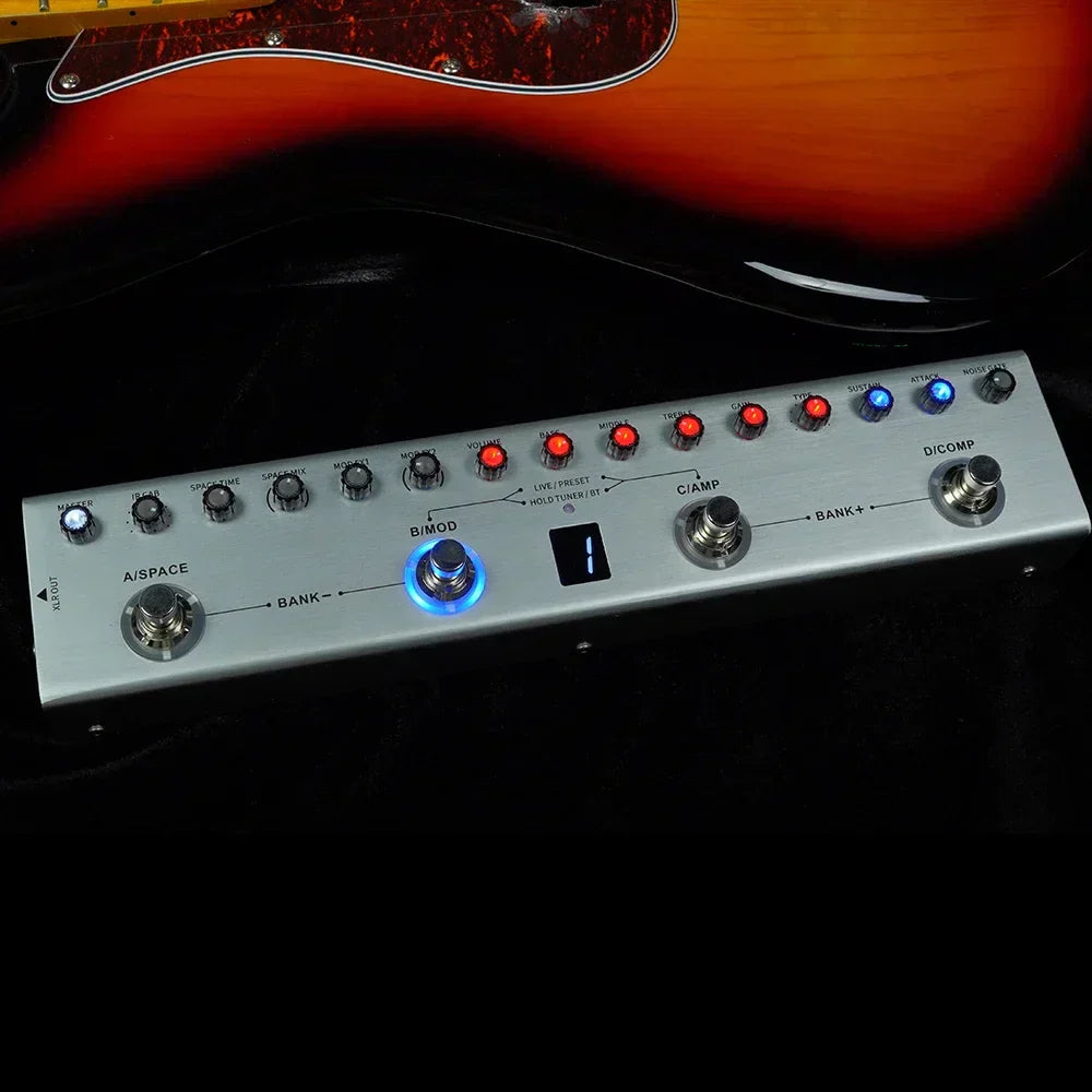 Tank Rechargeable Guitar Multi-Effects Pedal Portable 36 Presets 9 Preamp Slots 8 IR Cab Slots 3 Modulation/Delay/Reverb Effects