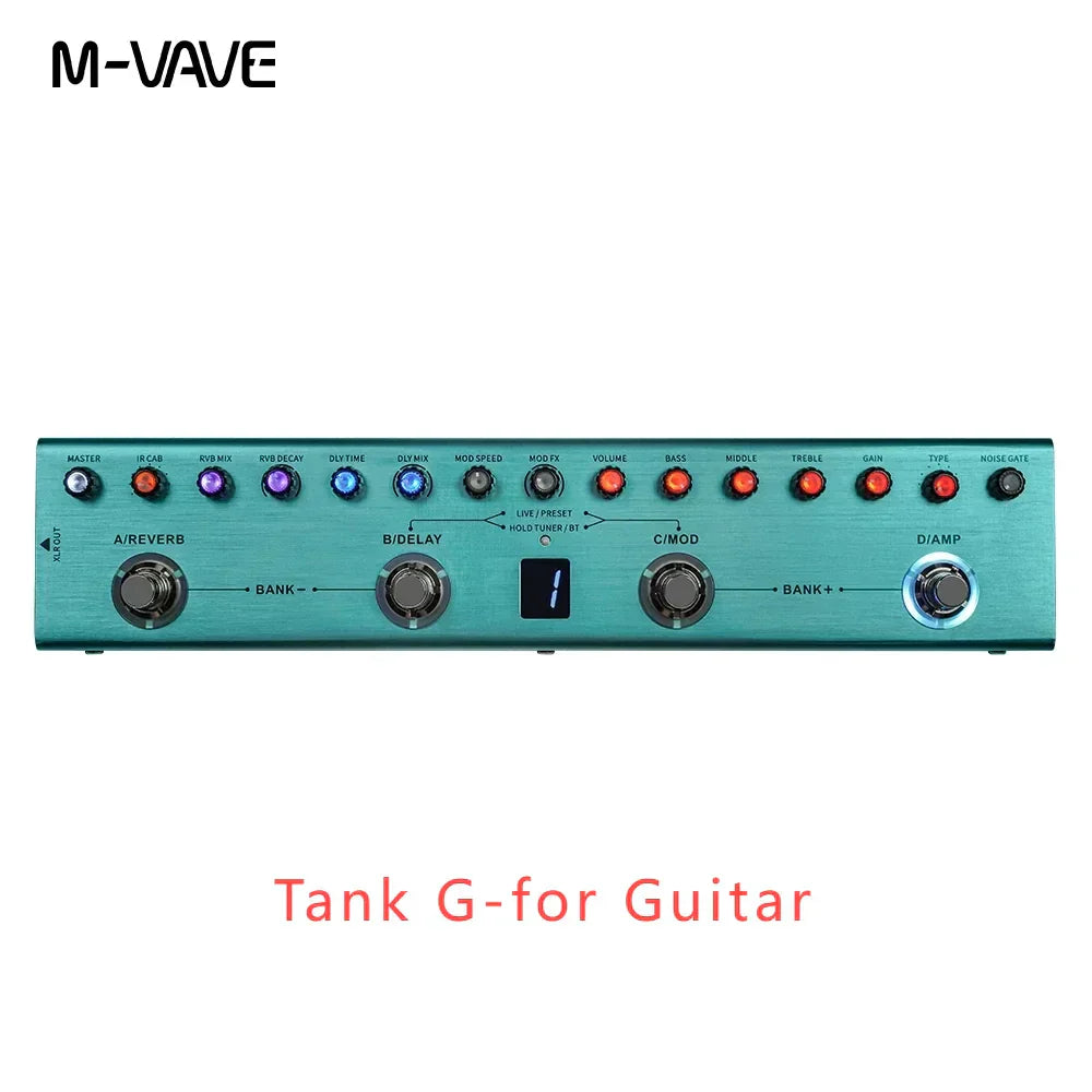 Tank Rechargeable Guitar Multi-Effects Pedal Portable 36 Presets 9 Preamp Slots 8 IR Cab Slots 3 Modulation/Delay/Reverb Effects