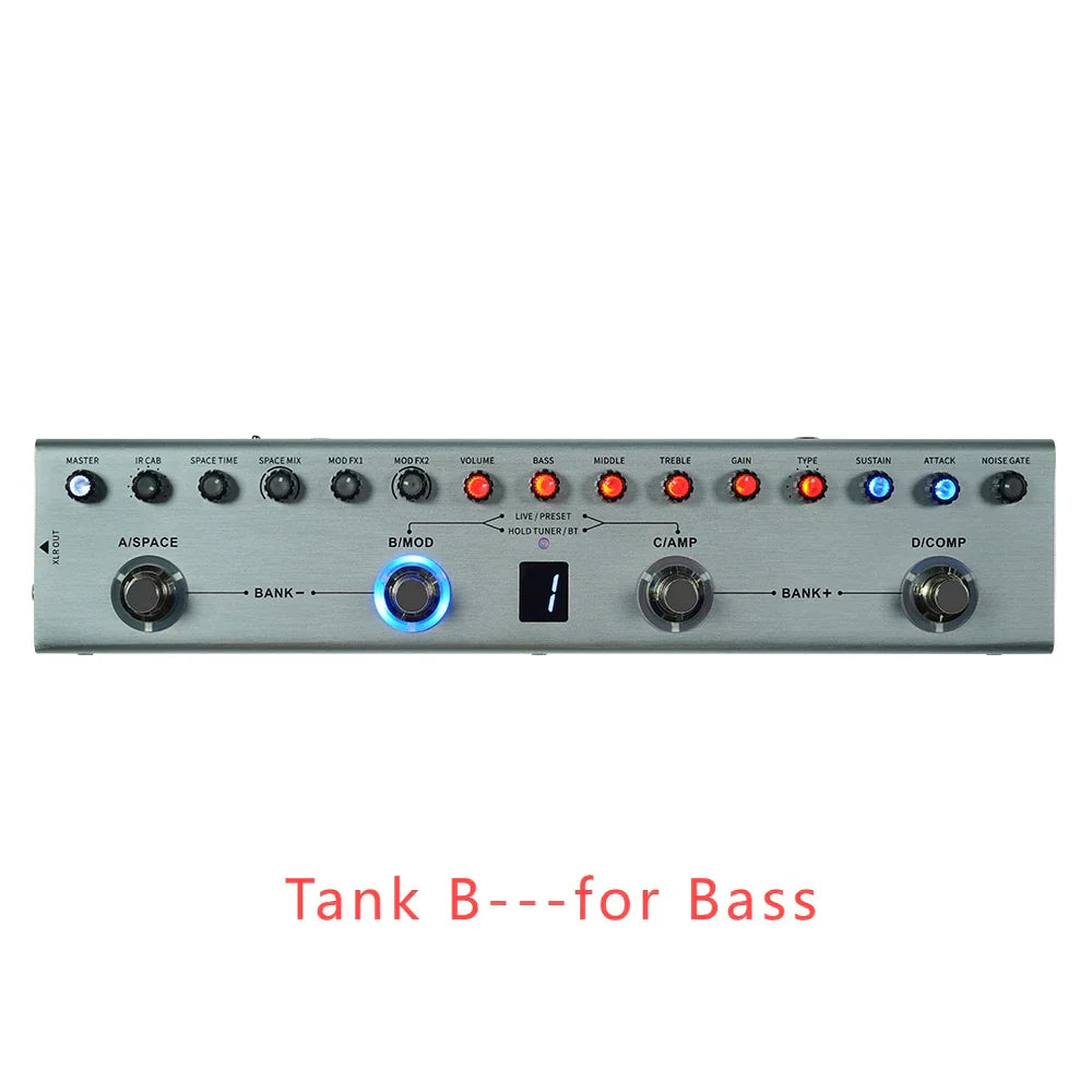 Tank Rechargeable Guitar Multi-Effects Pedal Portable 36 Presets 9 Preamp Slots 8 IR Cab Slots 3 Modulation/Delay/Reverb Effects