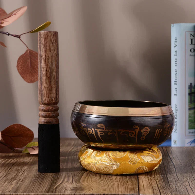 Tibetan Singing Bowl Set with 12.5cm/5inch Handmade Metal Sound Bowl & Soft Cushion & Wooden Striker