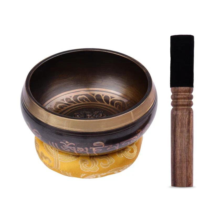 Tibetan Singing Bowl Set with 12.5cm/5inch Handmade Metal Sound Bowl & Soft Cushion & Wooden Striker