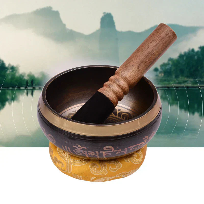 Tibetan Singing Bowl Set with 12.5cm/5inch Handmade Metal Sound Bowl & Soft Cushion & Wooden Striker
