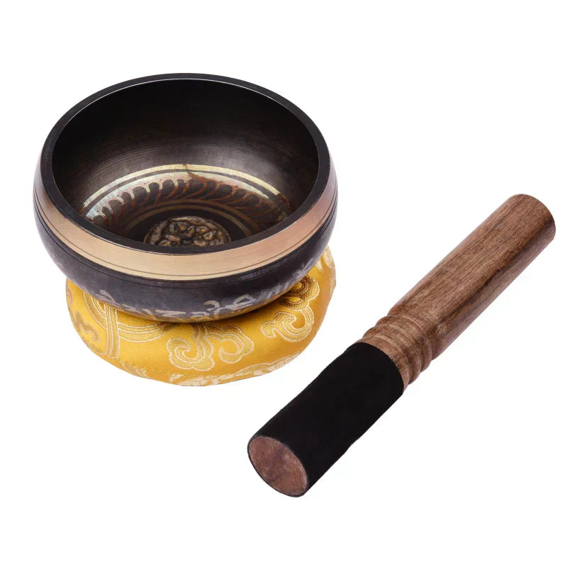 Tibetan Singing Bowl Set with 12.5cm/5inch Handmade Metal Sound Bowl & Soft Cushion & Wooden Striker