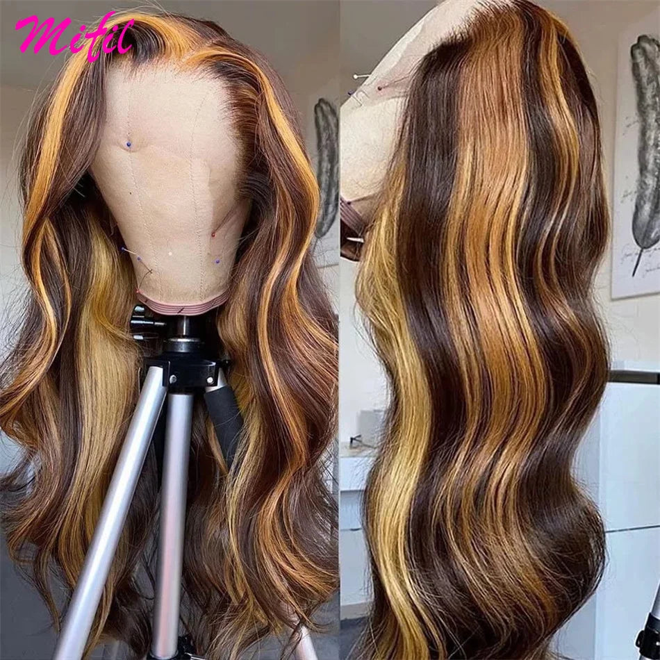 HD Glueless 13X4 Highlight Wig Human Hair Body Wave Brown Colored Lace Front Wigs For Women 13x6 Lace Frontal Wig Pre Plucked
