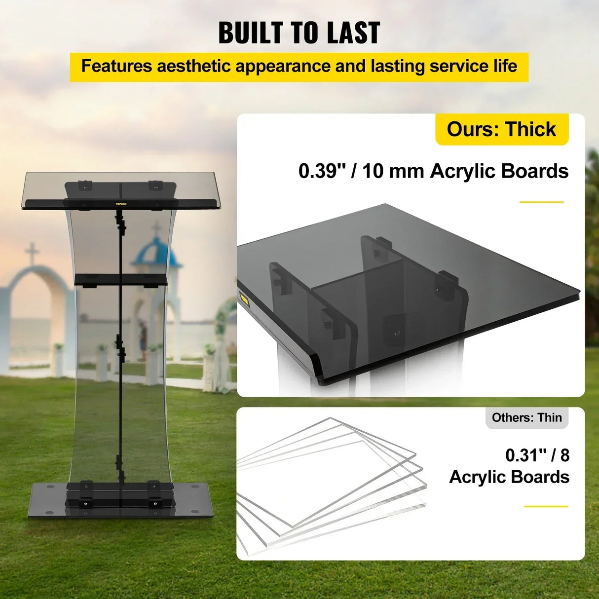 VEVOR 47" Clear Podium Stand Floor-Standing Acrylic Podium Lectern W/ Reading Surface & Storage Shelf for Church Office School