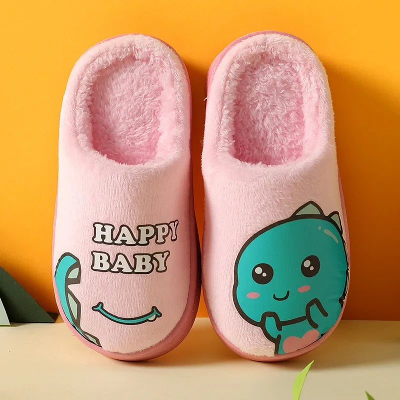 Winter Children‘s Slippers 2022 New Kids Slippers Dinosaur Warm Plush Indoor Autumn Non-Slip Soft Plush Slipper for Boys Girls