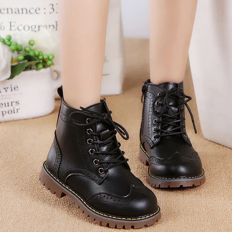 Winter Kids Boots Girl Leather Shoes Solid Fashion Children Ankle Boots Non-slip Boat Warm Boys Girls shoes Kid Sneaker