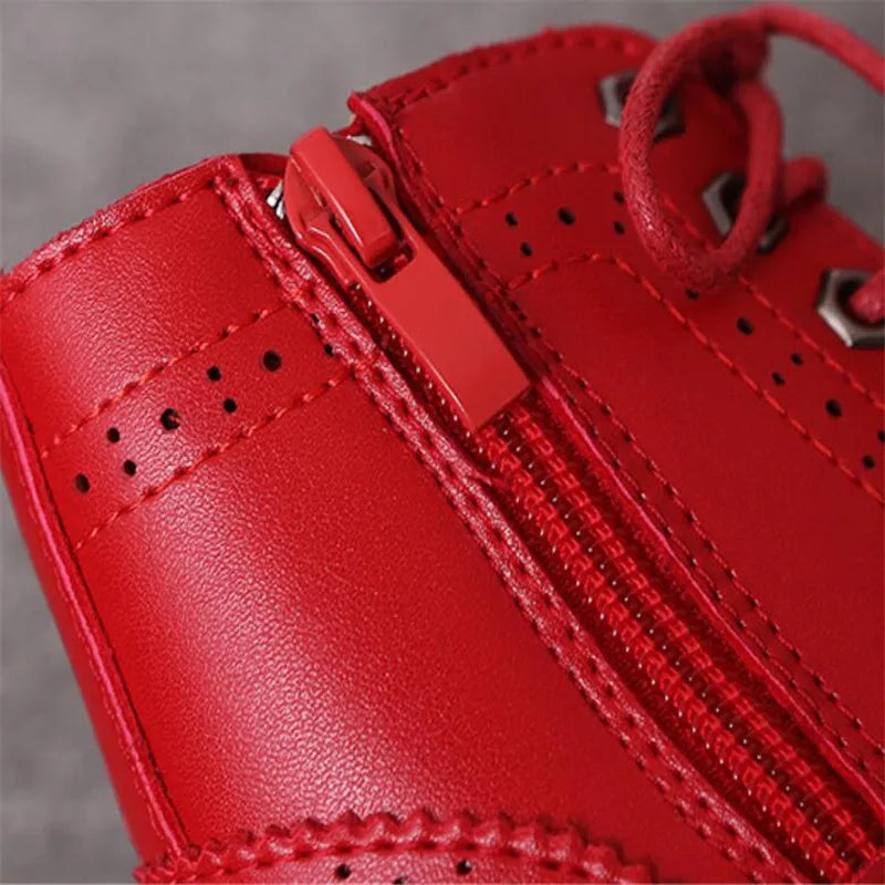 Winter Kids Boots Girl Leather Shoes Solid Fashion Children Ankle Boots Non-slip Boat Warm Boys Girls shoes Kid Sneaker