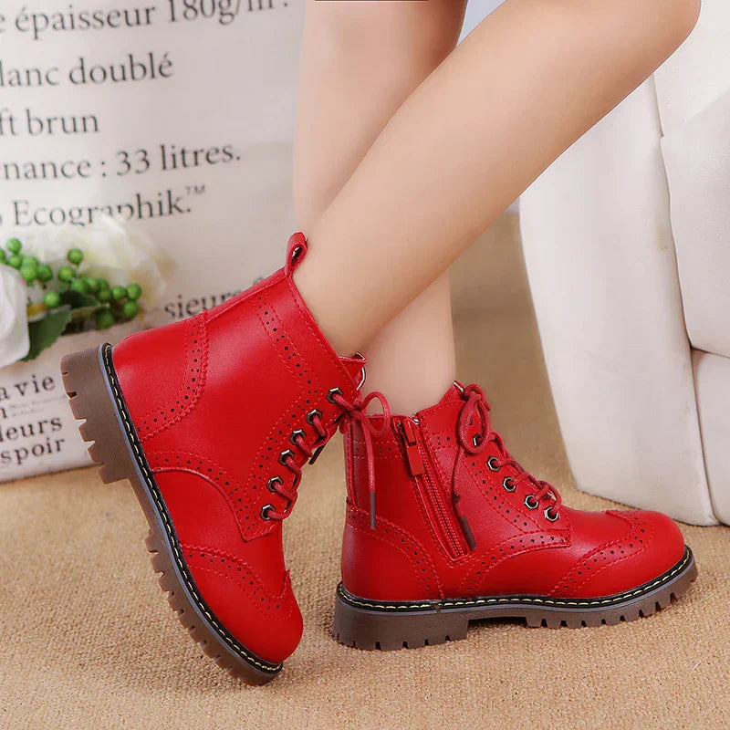 Winter Kids Boots Girl Leather Shoes Solid Fashion Children Ankle Boots Non-slip Boat Warm Boys Girls shoes Kid Sneaker