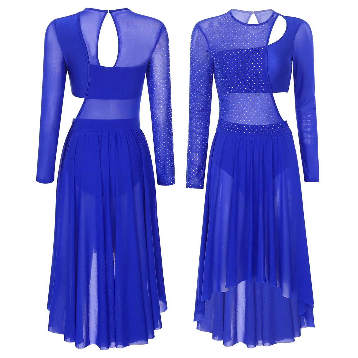 Womens Ballet Lyrical Dance Dress Shiny Rhinestone Sheer Mesh Gymnastics Leotard Modern Contemporary Stage Performance Dancewear