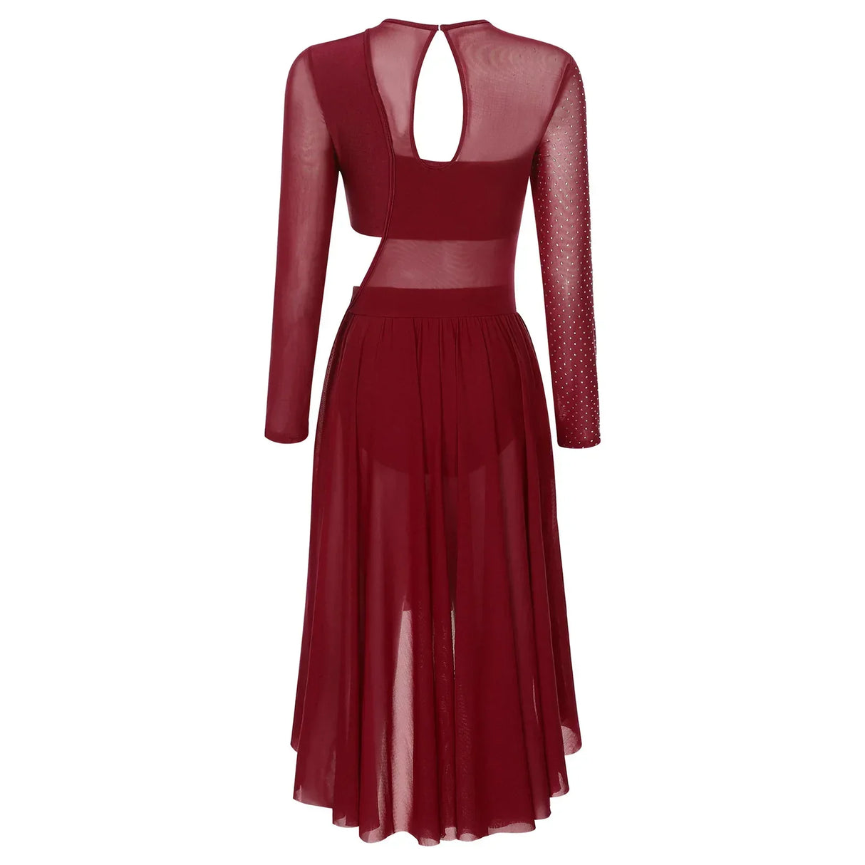 Womens Ballet Lyrical Dance Dress Shiny Rhinestone Sheer Mesh Gymnastics Leotard Modern Contemporary Stage Performance Dancewear