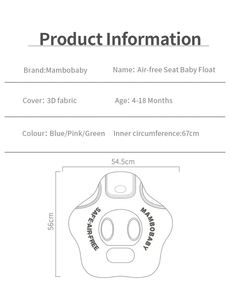 Mambobaby Baby float with Seat large swimming ring for infant No Inflation pool accessories 6-18-24 months Pool game toys