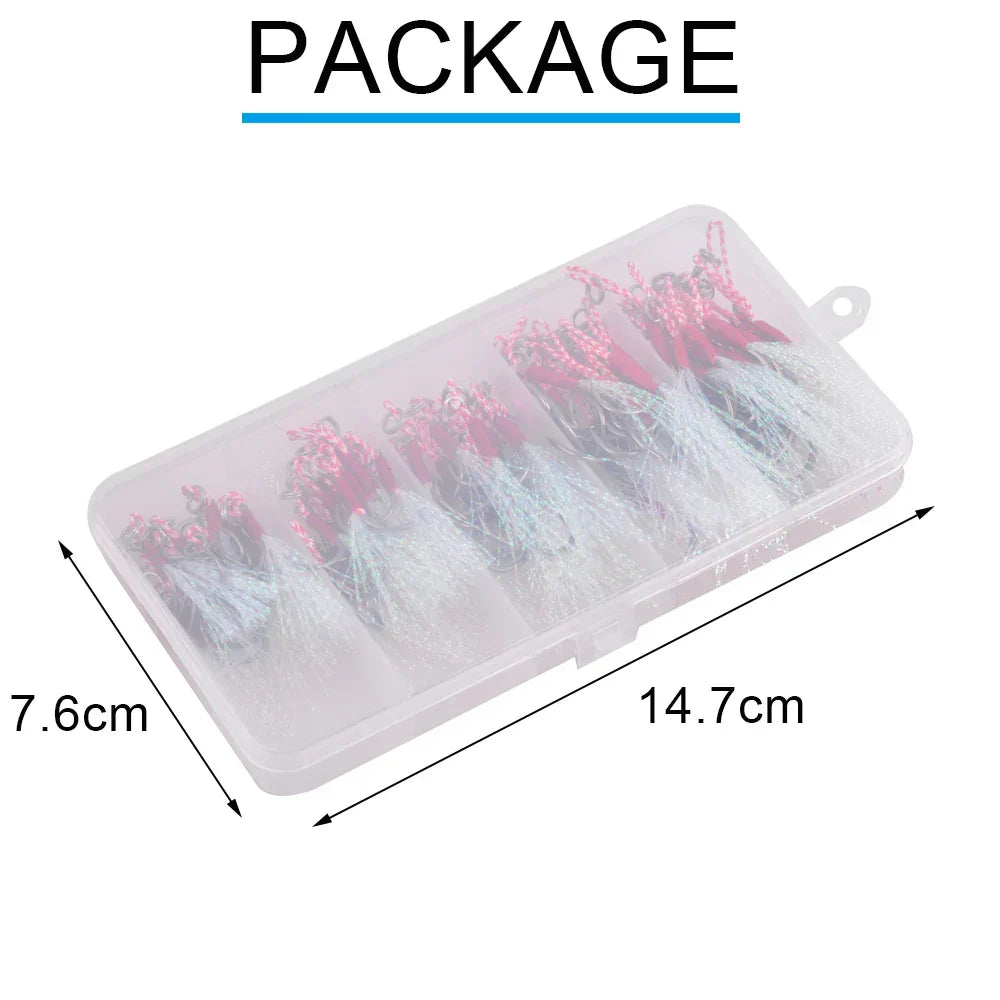 (Pack of 100) /box Cast Jig Assist Hook Slow Jigging lure Bass Fishing Hooks Barbed Hook Tying Up Fishhook With Feather sea fishing hook