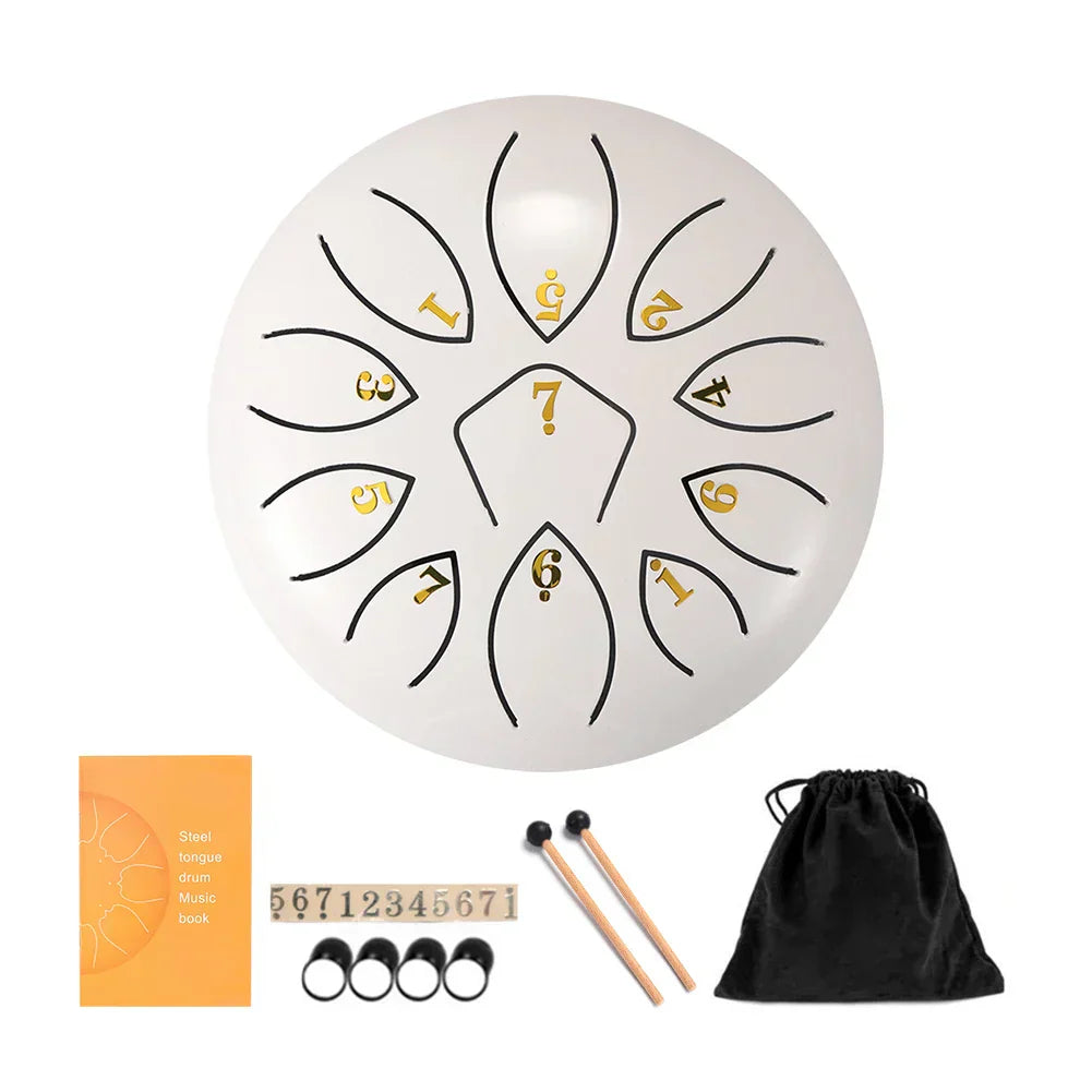 11 Tune Tongue Drum Hand Pan Glucopon Drum Tank with Mallet Drumstick Finger Cot Drumstick Stand Percussion Yoga Meditation Gift