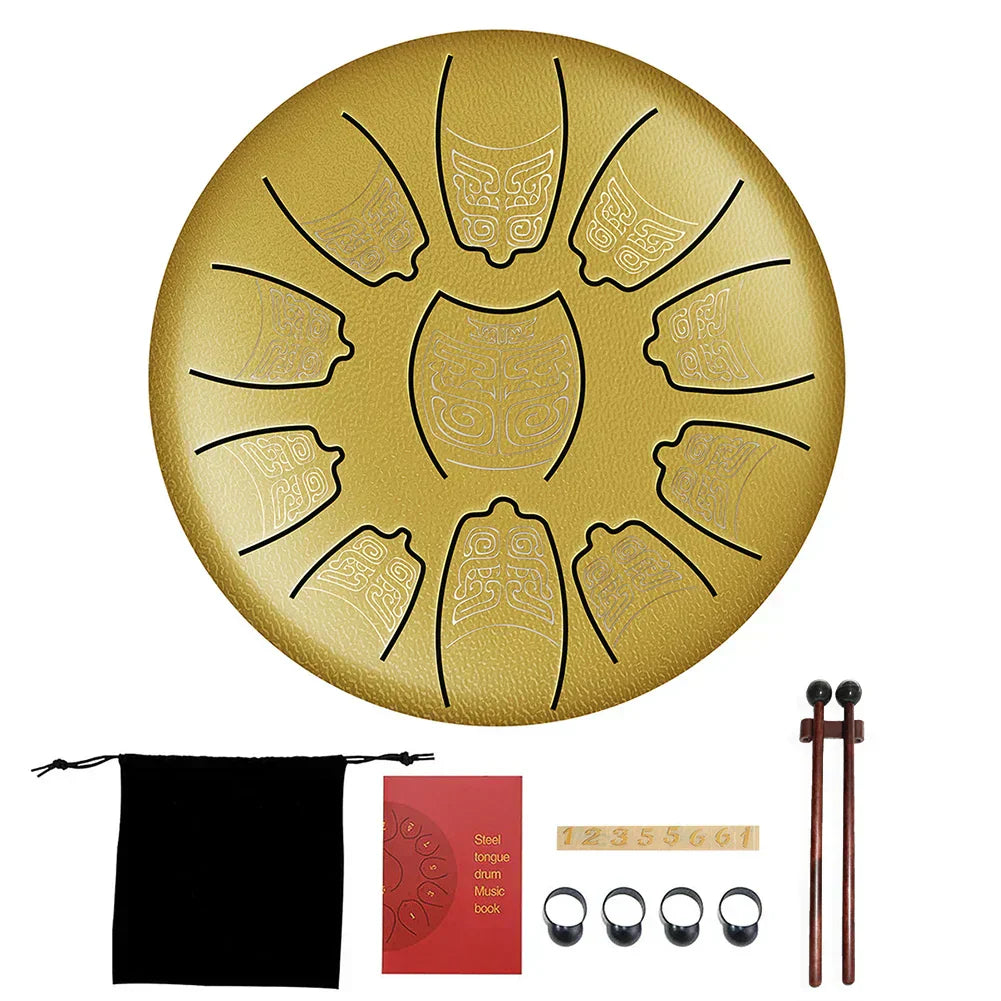 11 Tune Tongue Drum Hand Pan Glucopon Drum Tank with Mallet Drumstick Finger Cot Drumstick Stand Percussion Yoga Meditation Gift