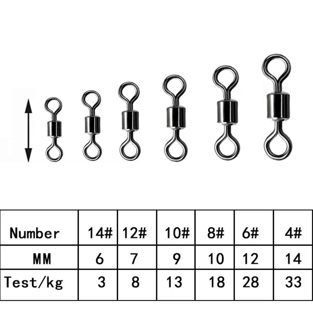 (Pack of 150) /1box 6 Size Fishing Swivel Solid Connector Ball Bearing Snap Fishing Swivels Rolling Stainless Steel Bead Fish Tackle Box
