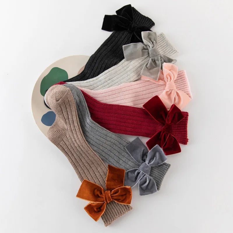 2020 Winter Kids Socks Toddlers Girls Big Bow Socks Knee High Long Soft Socks 100% Cotton Baby Leg Warmers