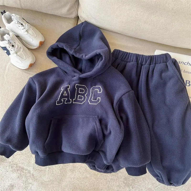 (Pack of 2) 2023 Winter New Baby Long Sleeve Warm Clothes Set Children Fleece Sweatshirt + Pants Suit Plus Velvet Thick Toddler Outfits