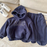 (Pack of 2) 2023 Winter New Baby Long Sleeve Warm Clothes Set Children Fleece Sweatshirt + Pants Suit Plus Velvet Thick Toddler Outfits