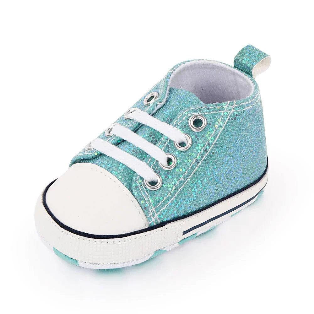 2024 Newborn Sequined Canvas Baby Sneakers Casual Baby Boys Girls Toddler Multi-Color Soft Sole Non-slip Walking Shoes 0-18Month
