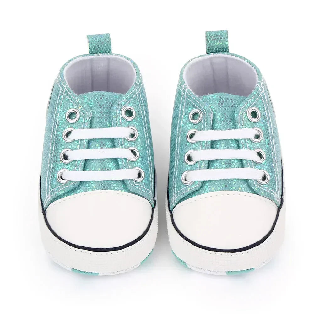 2024 Newborn Sequined Canvas Baby Sneakers Casual Baby Boys Girls Toddler Multi-Color Soft Sole Non-slip Walking Shoes 0-18Month