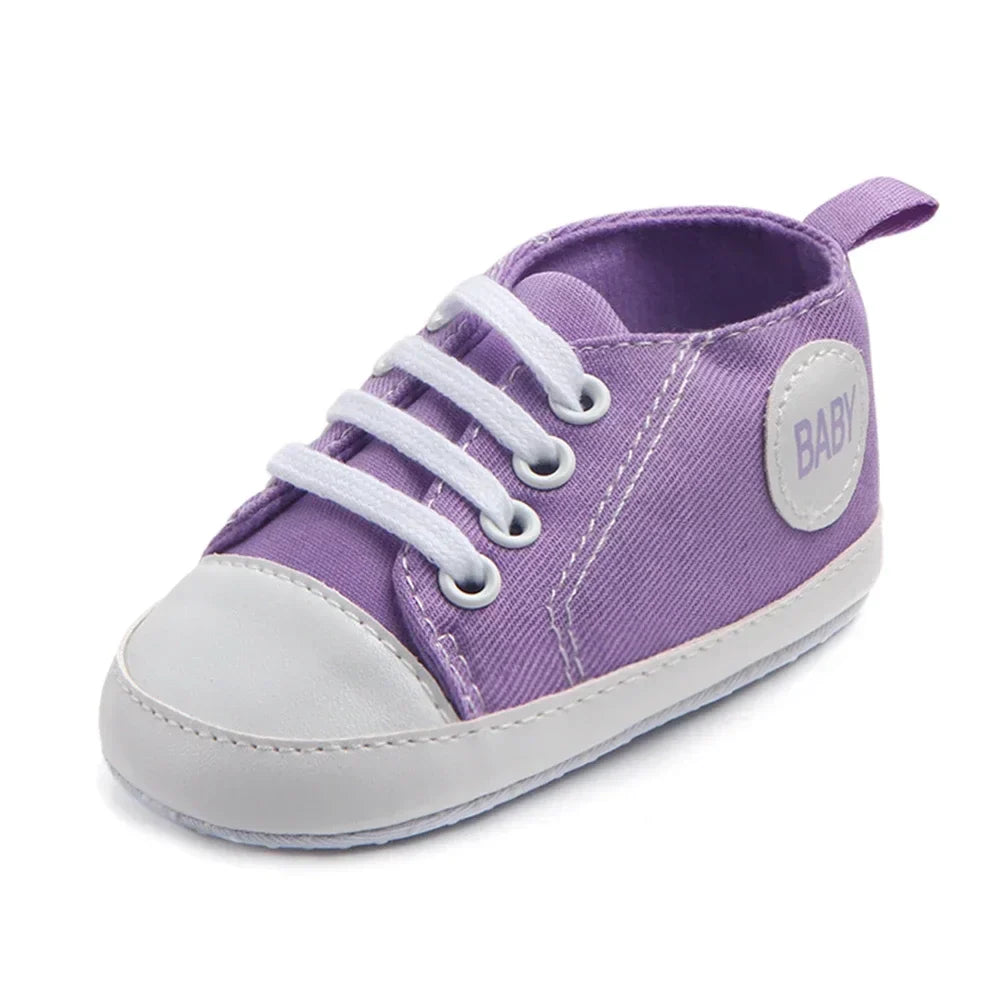 2024 Newborn Sequined Canvas Baby Sneakers Casual Baby Boys Girls Toddler Multi-Color Soft Sole Non-slip Walking Shoes 0-18Month
