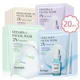 (Pack of 20) BIOAQUA Centella Collagen Face Mask VC Moisturizing Refreshing Sheet Masks Hyaluronic Acid Facial Mask Skin Care Products