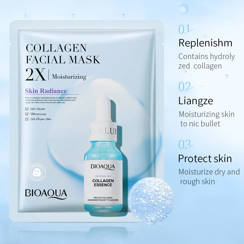(Pack of 20) BIOAQUA Centella Collagen Face Mask VC Moisturizing Refreshing Sheet Masks Hyaluronic Acid Facial Mask Skin Care Products
